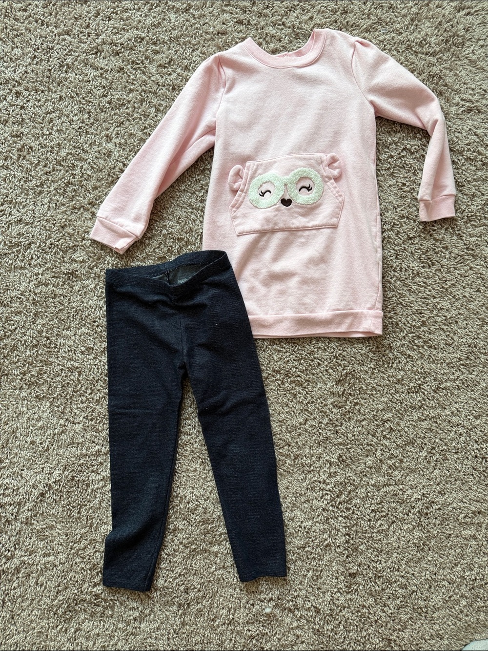 Koala Kids Girls' Pink Bear Pocket Tunic & Jean Leggings Set